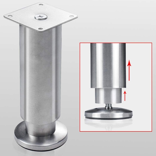 4 Justerbara Möbelben i Rostfritt Stål Silver (3,8 cm)