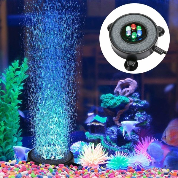 Aquarium Air Stone Fish Tank Led Air Stone Bubble Light med 6 fargeskiftende lysdioder for akvarium