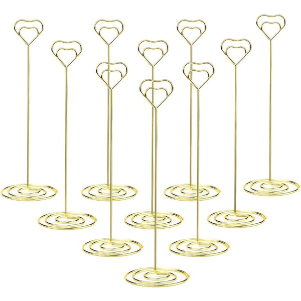 10 stk. 8,6 tommer høje hjerteformede bordkortholdere, guld