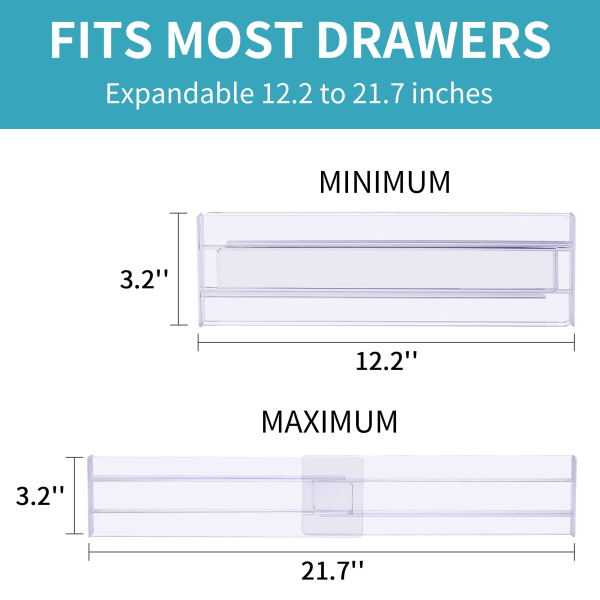 8-pakks skuffeskillere, 3,2\" høye, utvidbare fra 12,2-21,7\"