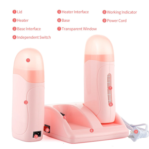 Elektrisk vaxrullvärmare för hårborttagning, säker smärtfri (rosa)
