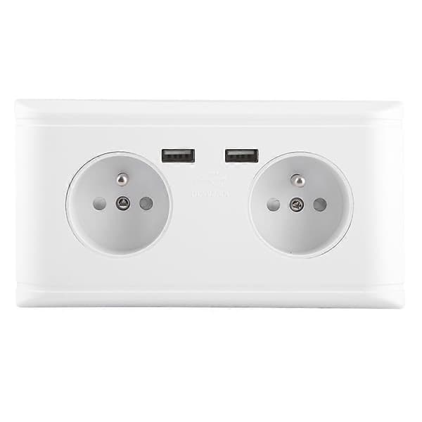 EU Plugg Vegg Strømuttak med Dobbel USB-Port, 250V - Multifunksjonell for Telefonlading