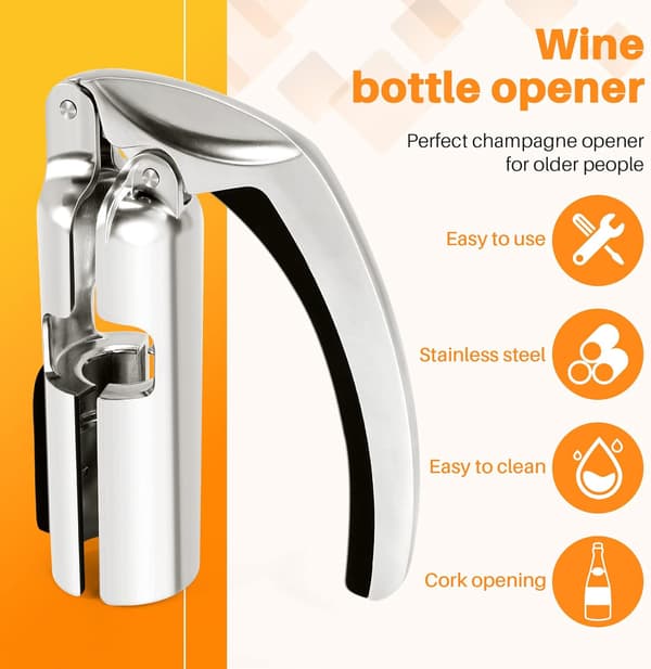 Champagneflaskeåpner, rustfritt stål vinflaskeåpner Sparkling Wine Cork Puller