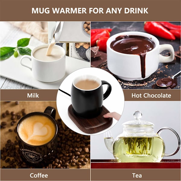 Kaffevarmer, med 3 justerbare temperaturindstillinger (op til 149℉) og automatisk slukning, elektrisk drikkevarmer til kakao, te, mælk, drikkevarer