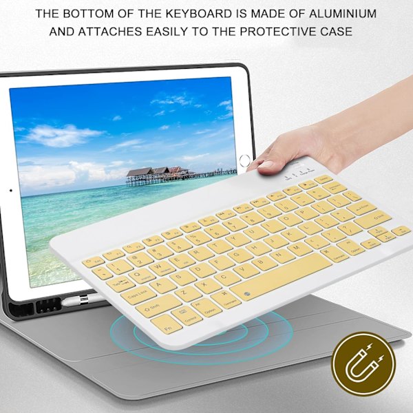 Trådløst tastatur og mus - Genopladeligt slankt Bluetooth-tastatur og mus-sæt, lydløs Bluetooth-mus, trådløst tastatur kompatibelt YELLOW