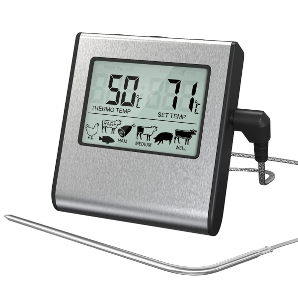 Digital kötttermometer med lång sond i rostfritt stål