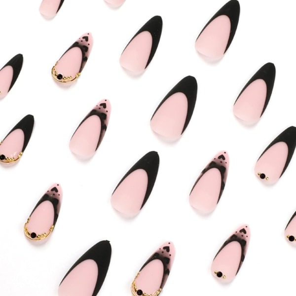 24 kpl Stiletto-muotoiset Tekokynnet, Lyhyet, Musta ja Pinkki Ranskalaistyyliset Liimattavat Kynnet, Kauniit Leopardikuvioiset Tekokynnet, Lyhyet, Mandelinmuotoiset Liimattavat Kynnet Naisille