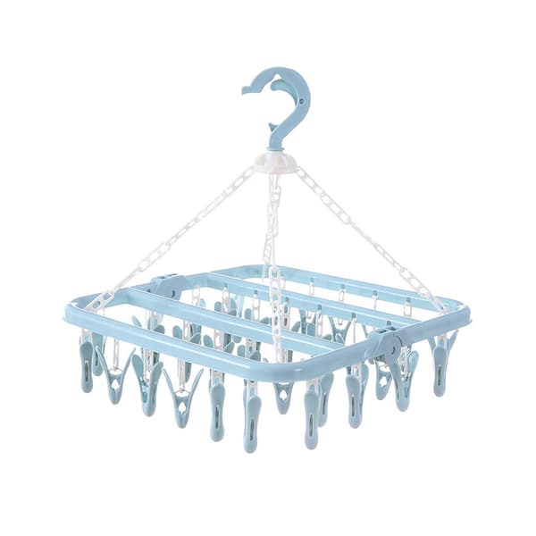 32 klyper Foldable Sokk Hangers med Klips, Rotary Hook(Blå)