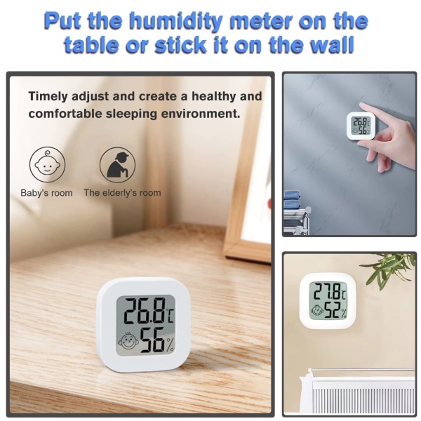 Romtermometer, LCD digitalt hygrometertermometer, innendørstermometer med temperaturfuktighetsmonitor for soverom, babyrom, lager, kjeller