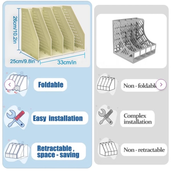Hopfällbar A4-hävarmsfilställ, 4-sektioner tidskriftsfilställ fildelare brevpappershållare nät skrivbordsorganisationslåda, 1 st, svart navy grey