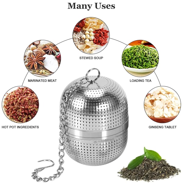 Teinfuser för löst te, rostfritt stål teinfuser Mesh -te- och örtbollssil, med droppbrickor, för te, örtte, muggar tekannor Krydda