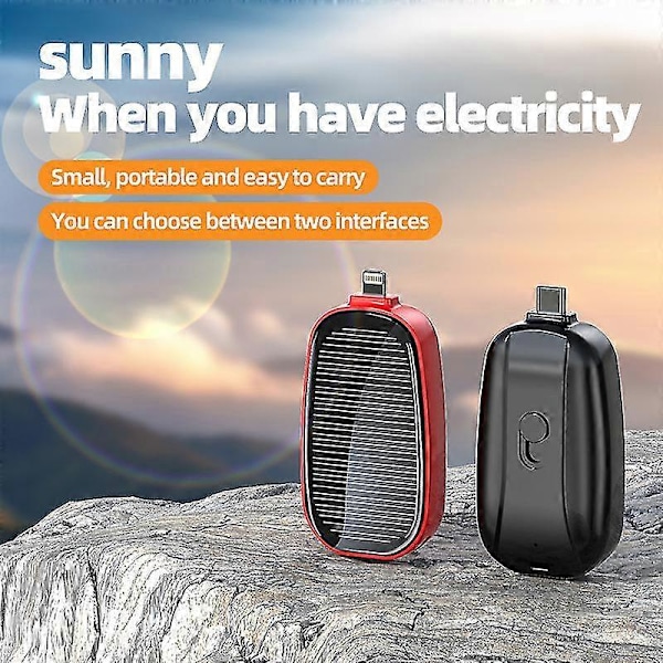 Mini aurinkovoimapankki, kannettava avaimenperä virtapankki matkapuhelimelle, 1200mAh Red For Lightning