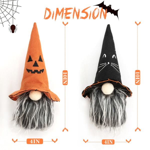 Halloween Gnomes Plyschdekorationer Set med 4, tomtedocka för heminredning Hushållsdekorationer, tomtar med 4 olika design av häxkappahatt
