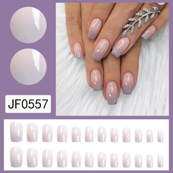 24st mandel lösnaglar korta, tryck på naglar mjuk gel nagelspetsar, franska fyrkantiga korta lösnaglar cover akrylstift på naglar