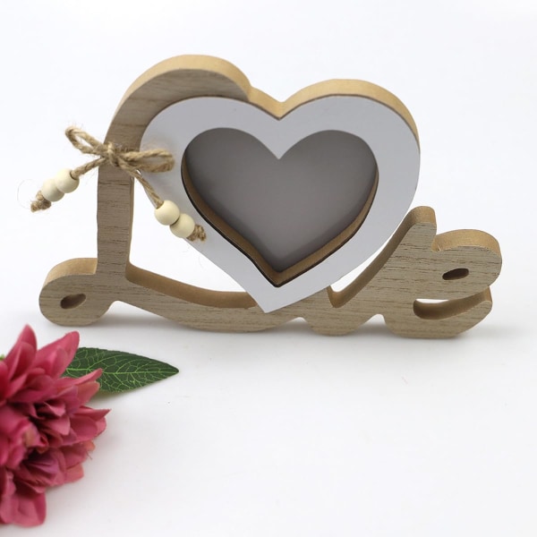 Bryllupsdekorationer Hjerte fotoramme, hjerteformet træ billedramme Bryllupsgaver til par brud og brudgom Bordplade billedskærm