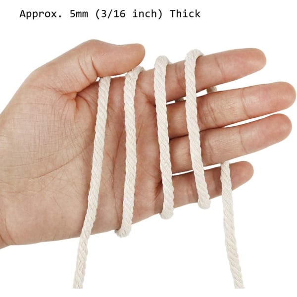 5mm Makrame Snor, 50 Meter Tyk Bomulds Makrame Reb (Beige)
