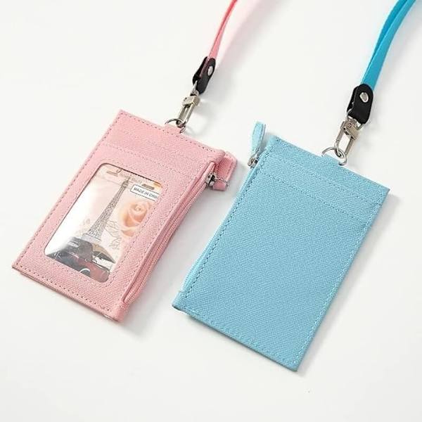 Badge Lanyard, Kortindehaver til Lanyard, 3 stk. Læder Id-Etuier Hals Lanyard Mønt Penge Nøgle Kreditkort Indehaver Tegnebog Studerende Buskort Tasker Punge Badge rose