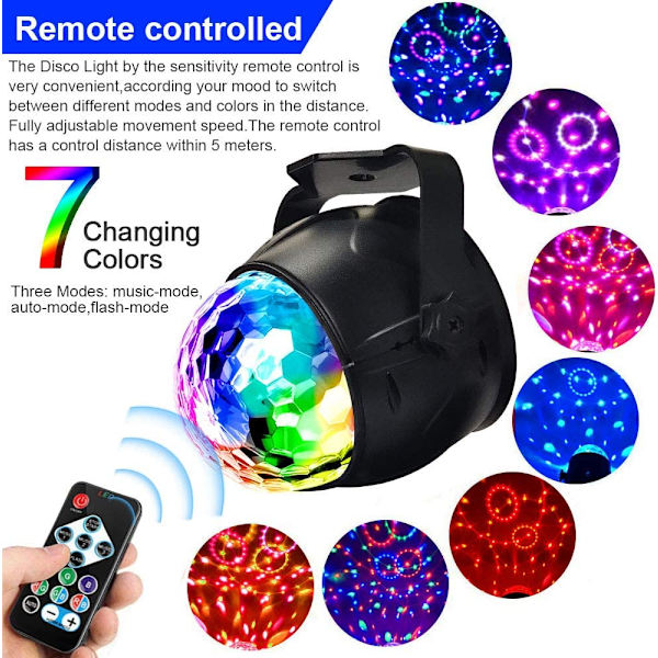 Disco-scenljus, 7 RGB-färgfestljudskontrollprojektor