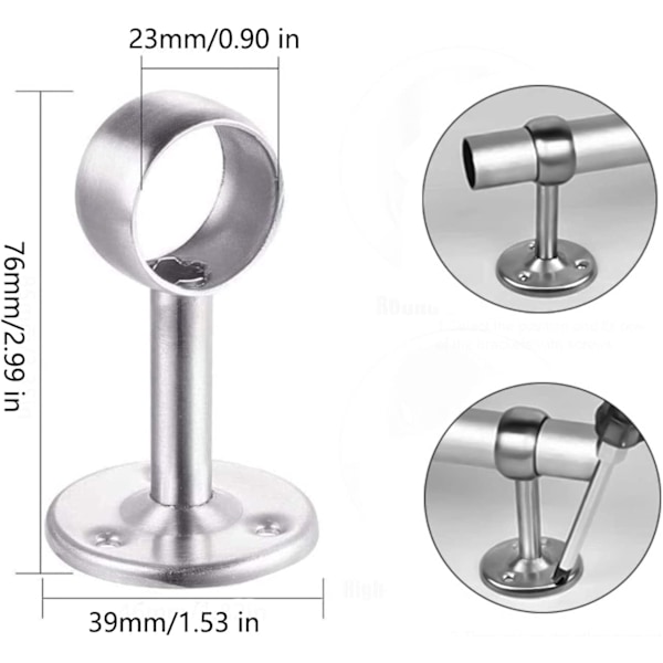 Gardinstångshållare, rostfritt stål diameter 22mm (74mm hög)