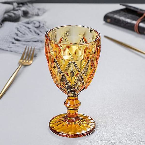 Färgade vinglas, glasbägare, vintagemönster präglade, färgade glasdricksglasset, set om 6, bärnsten