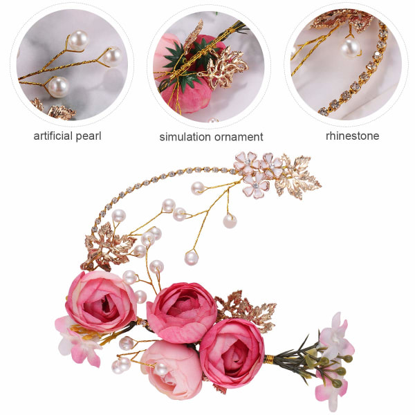 4-delt U-formet rose hårnåler Blomster franske sidekammer Bryllupstilbehør for bruder og brudepiker (rosa)