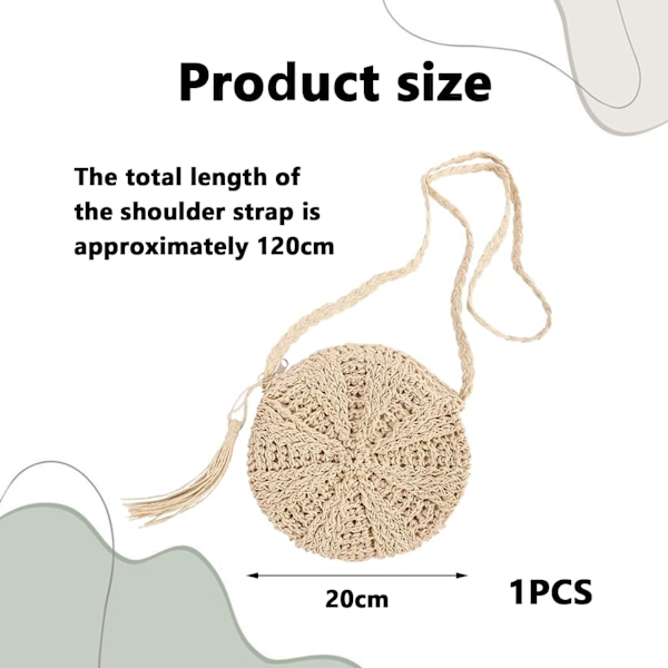 Halm Crossbody Taske, Hæklede Tasker til Kvinder Halm Håndtasker Lille Strandtaske Halm Tote Taske Halm Tasker
