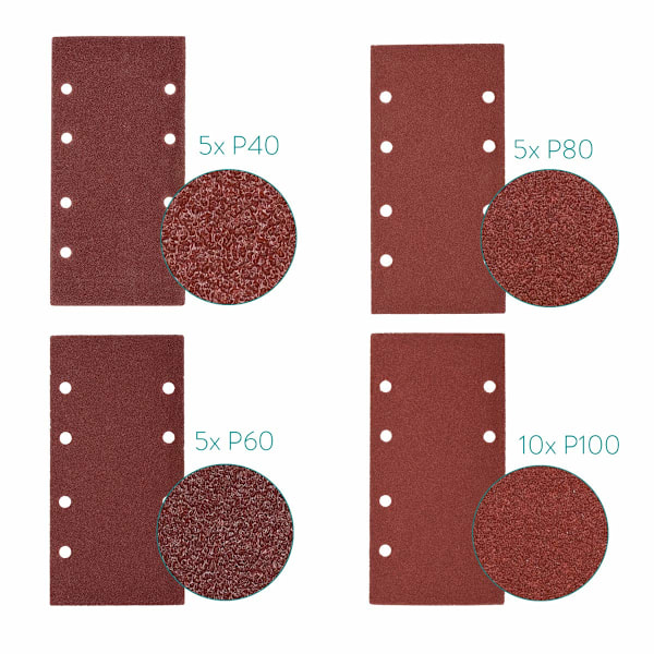 25 slippapper för excenterslipmaskin, självhäftande, med kardborre, korn P 40/60/80/100, 93 x 187 mm