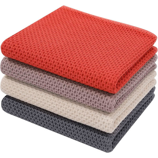 Køkkenhåndklæder 100% ren bomuld, pakke med 4, 33 x 71 cm, meget absorberende, superbløde, til opvask, hurtigtørrende, holdbare, blandede farver