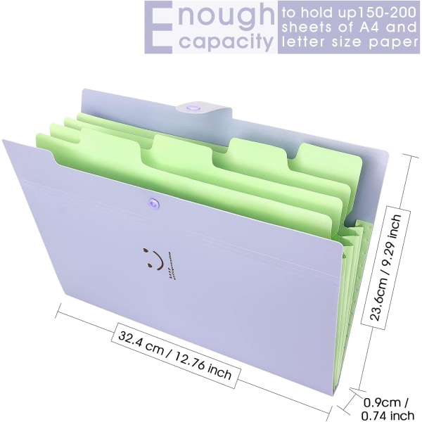 Utvidbare filmapper A4-papirstørrelse, 2-pakning (lilla, grønn)