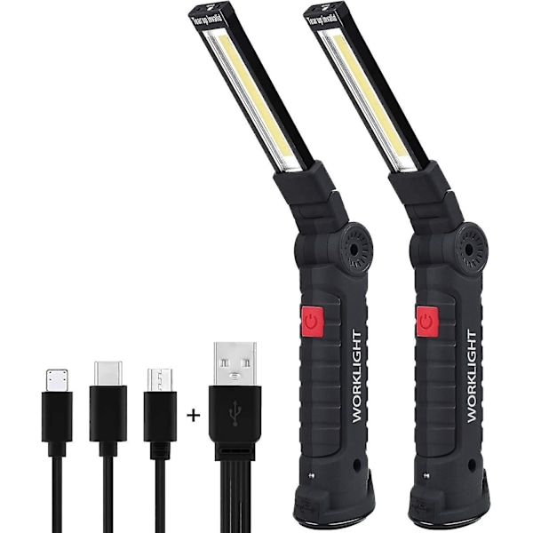 Oppladbar LED-arbeidslampe, bærbar kraftig oppladbar LED-arbeidslampe 5 moduser Cob Magnet-lampe