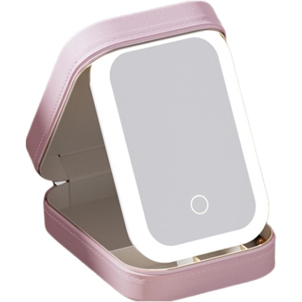 Lighted spejl makeup boks, kosmetisk opbevaringspose med LED-spejl | Bærbar makeup taske - 3 farver med lys makeup taske, rejse makeup taske pink