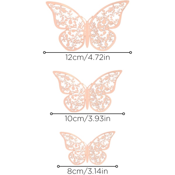 24 stk 3D sommerfugl vegg klistremerker 3 størrelser vegg klistremerker (Rosegull)