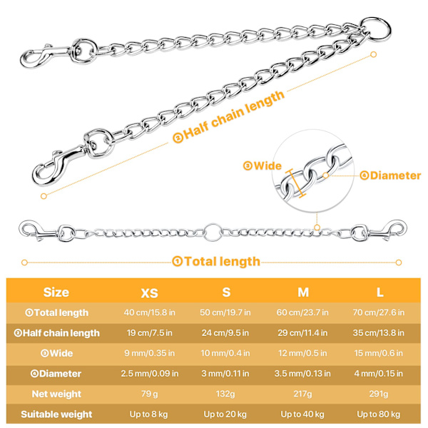 Hunde Line 2 Vejs Kæde Sikkerhedstov til Gåture (XS-2.5mm*40cm)