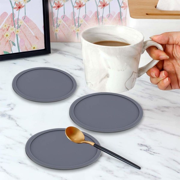 Dryckesunderlägg Set om 6, Silikon halkfria tvättbara koppmattor Underlägg för drycker Hem och utomhus (Grå)