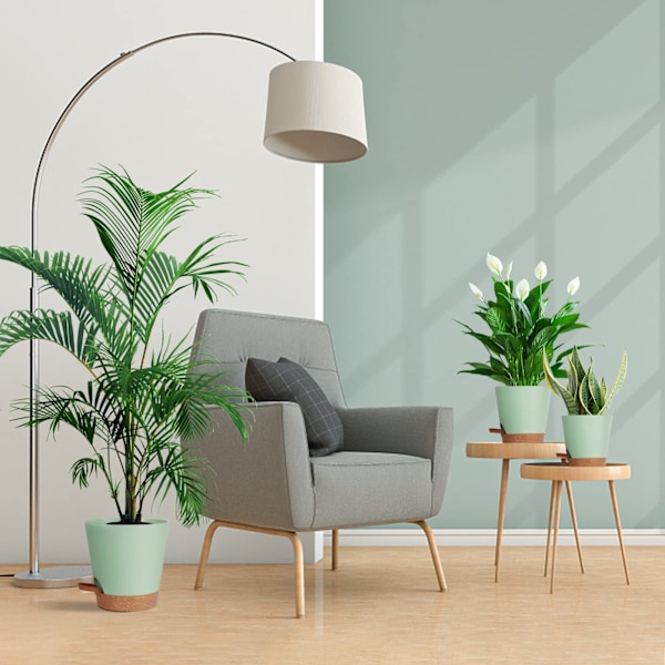 6 st självvattnande krukor inomhus, blomkrukor i plast, gröna
