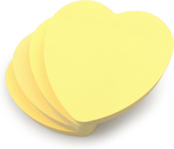 4 blokke hjerteformede sticky notes pastel 100 ark pr. blok 3\"x3\" aftagelige klæbende sticky notes gul