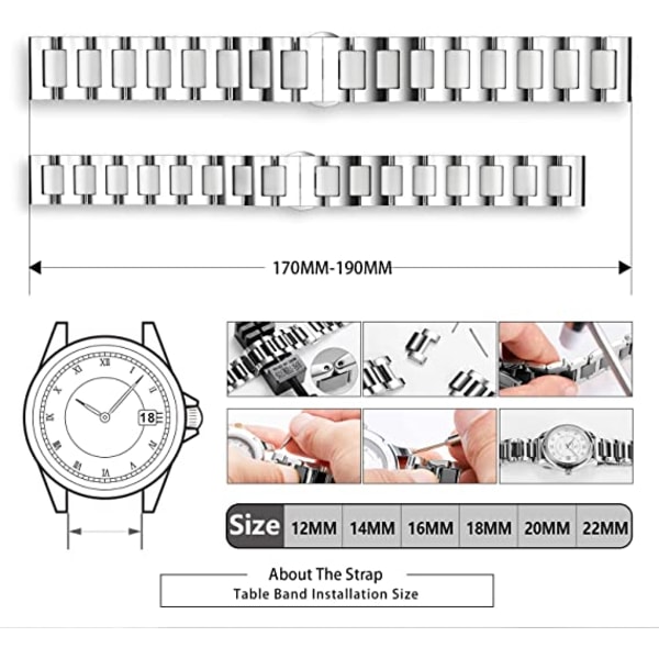 Watch hopea teräs ja valkoinen keraaminen watch 20mm