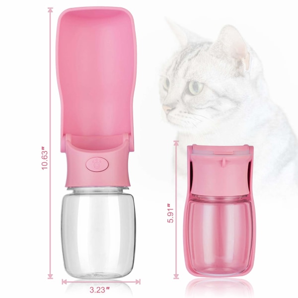 Hopfällbara vattenflaskor för hund, vattenflaska för hundresor (rosa 350 ml)