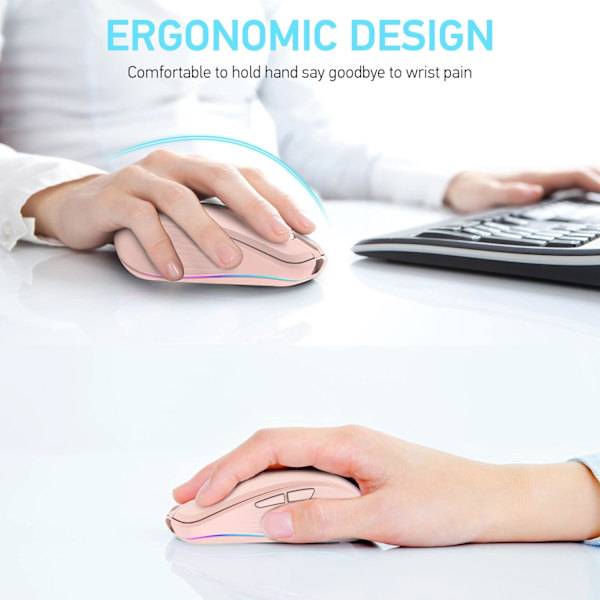2.4G+BT5.1 Trådlös mus för datorspel Ergonomisk design 4-växlad justerbar DPI Inbyggt uppladdningsbart batteri för bärbar dator pink