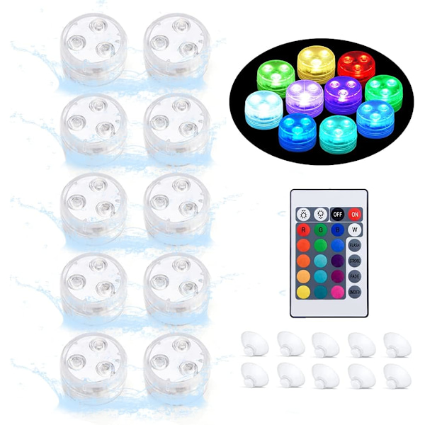 Uppovalaisimet LED, REDGO 10 kappaleen päivitetyt allasvalot vedenalaiset 16 RGB-värigradienttia [10 valoa 1 infrapunakaukosäädin]