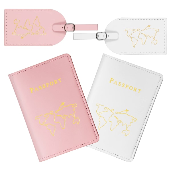 Passdeksler og bagasjelapp, 2 stk. (hvit, rosa)