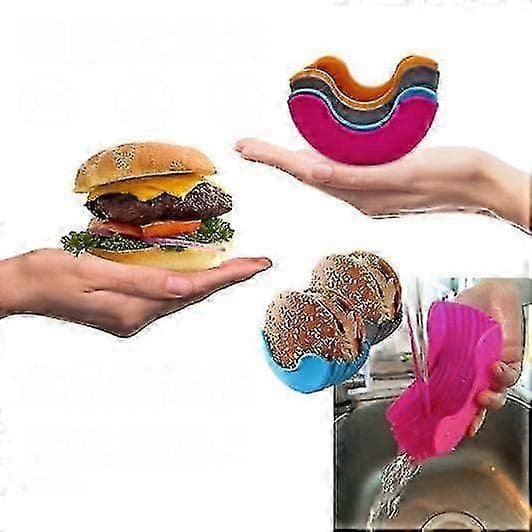 4 Stk. Burgerholder, Genanvendelig Burgerboks, Vaskbar og Udtrækkelig Silikone Burgerclips