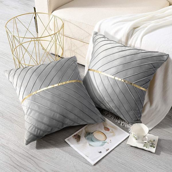 Putetrekk gull grå fløyel dekorativ pute stue 45 x 45 cm sofa pute luksuriøs myk sofa pute dekorativ putetrekk sett med 2