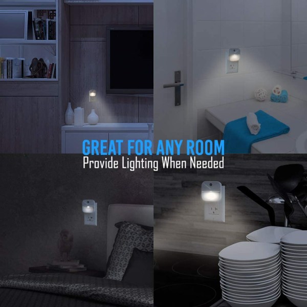 Nattljus LED Plugg i väggsensor, automatisk på och av 4-pack