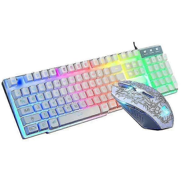 (Hvid) LED Gaming Tastatur og Mus Sæt Kablet USB Ergonomisk til PC Laptop Computer