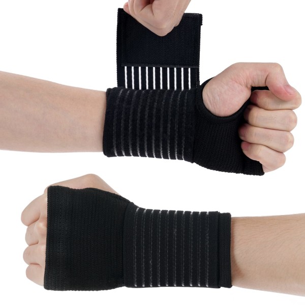 Handledsstöd, 2-pack elastiskt handledsstöd med rem, justerbar handledskompression lindrar handledssmärta, tendonitis, sportanvändning, höger och vänster (svart)