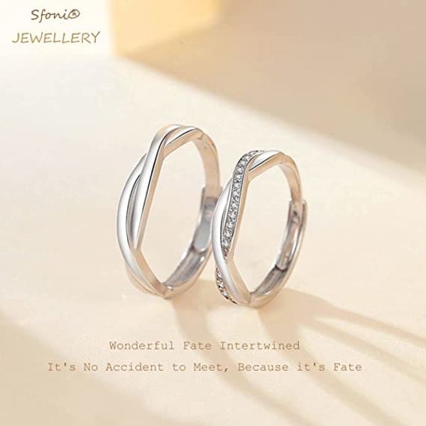 925 Sterling Silver Simple Couple Rings, 2PCS with Jewellery box