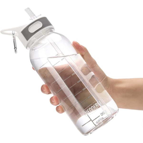Sportsvandflaske med sugerør 1 liter lækagetæt Holdbar BPA Free Gym Flip Sipper flaske Støvtæt med markering Støvtæt lækagetæt
