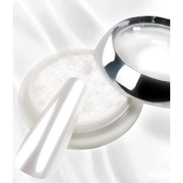 Pearl Chrome Nagelpulver, 2 lådor Aurora Ice Transparent White Chrome Pulver för naglar Glaserade Donut Pärlemor Magiskt Nagelpulver Spegeleffekt White B