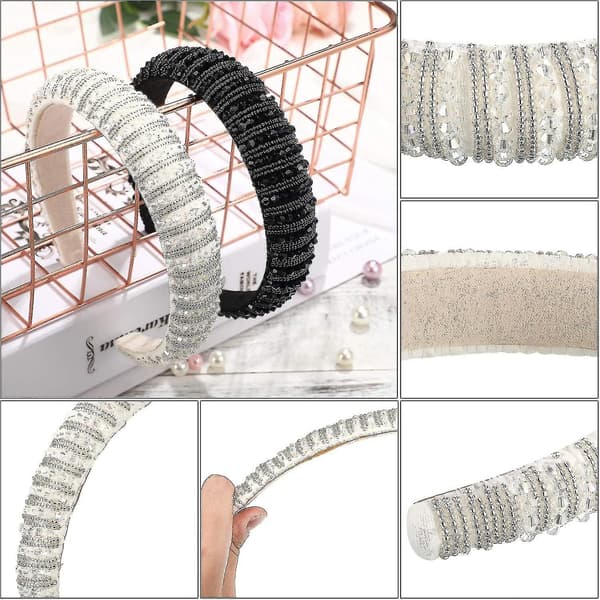 Krystal Rhinestone Hovedbånd (2 stk., Sort, Hvid)